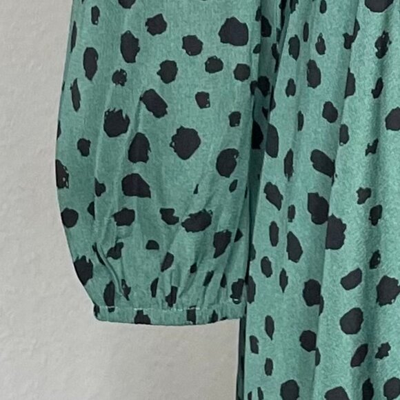 SHEIN Women's All Over Print Shirred Waist & Neck Balloon Sleeve Dress Sz Small - Picture 6 of 8